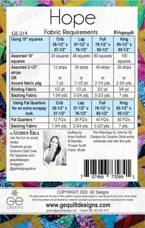 Quilt Patterns - Quilting Supplies online, Canadian Company Hope Pattern - GE