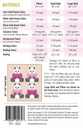 Quilt Kit - Quilting Supplies online, Canadian Company Pandas in Sweaters