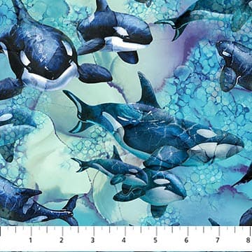 Prints - Quilting Supplies online, Canadian Company Whales in Blue Multi - Whale
